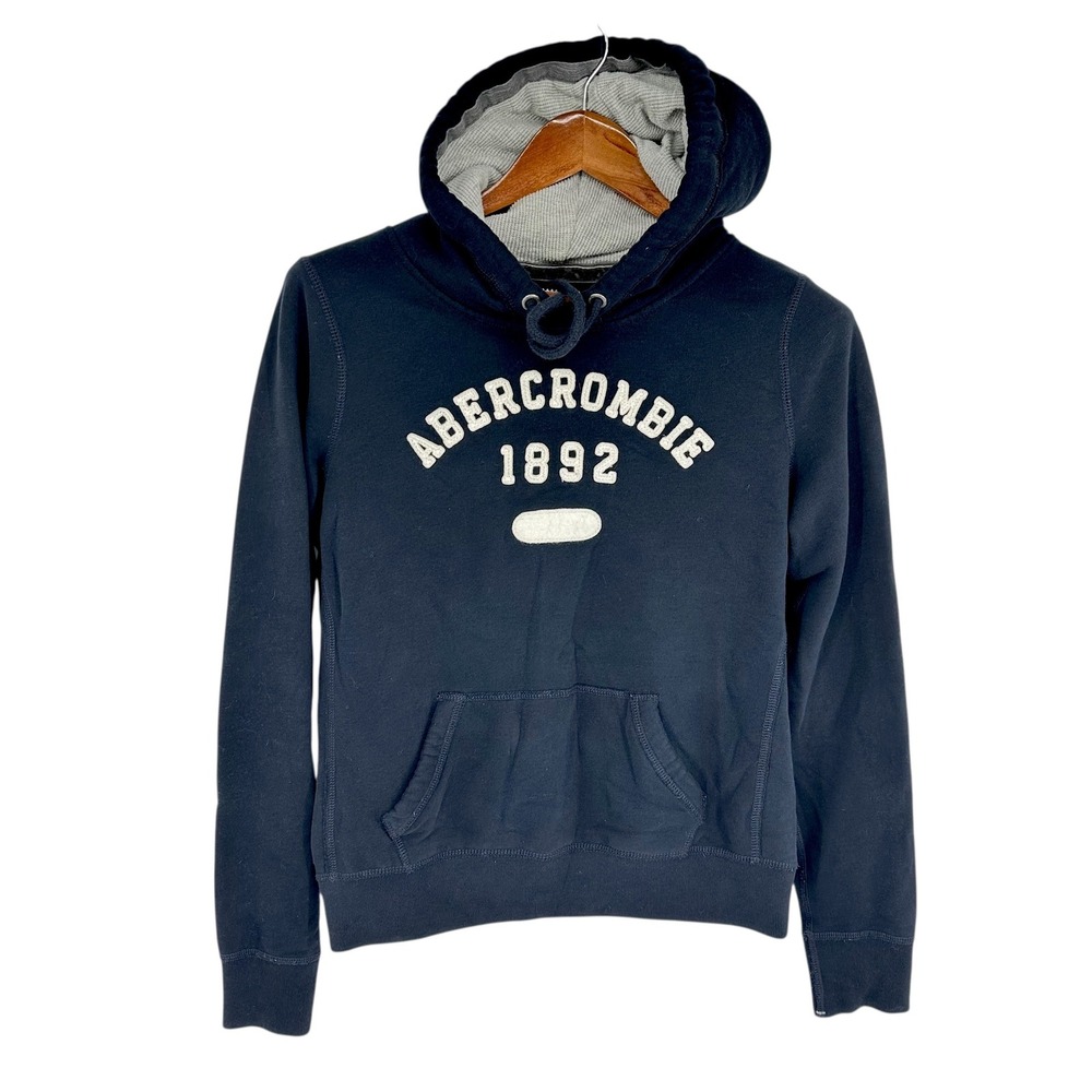 VTG Y2K Abercrombie & Fitch Muscle Hoodie Navy Spell Out 1892 Logo Fits‎ Like S